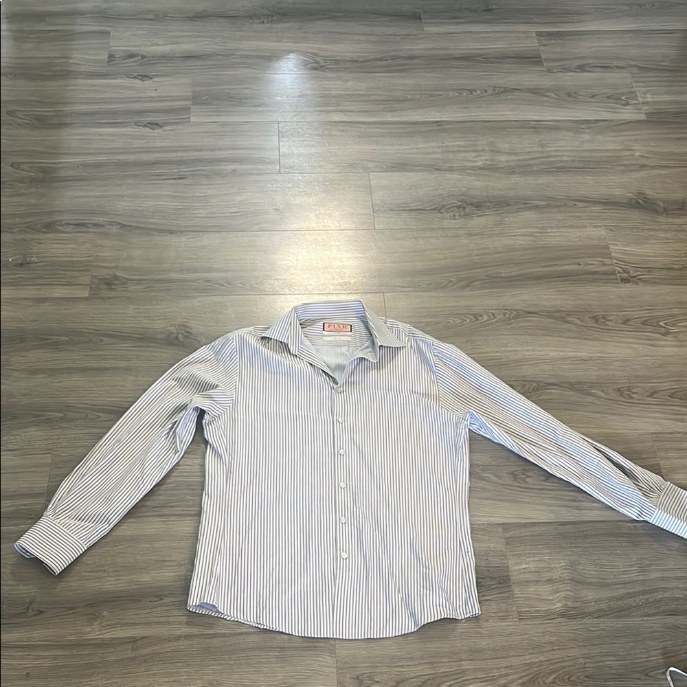Slim Fit Thomas Pink Blue and White Classic Dress Shirt